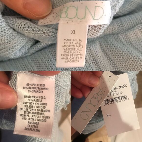 NORDSTROM ABOUND Ribbed Turtleneck Knit Sweater Lettuce Hem Long Sleeves Blue XL - Picture 6 of 9